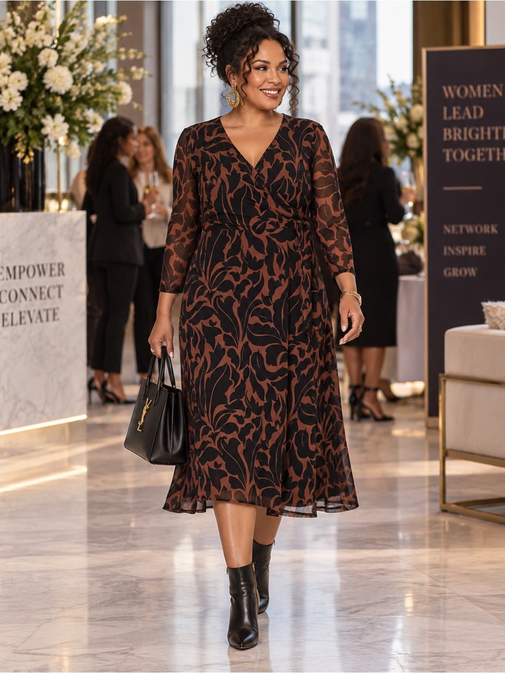 Connected NWT Printed Faux Wrap Jersey Midi Dress 20W Women’s Business